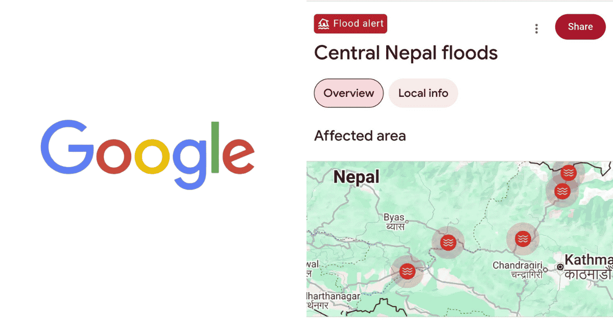 नेपालको बाढीबारे गुगलले सुरु गर्‍यो आपतकालीन सूचना सेवा